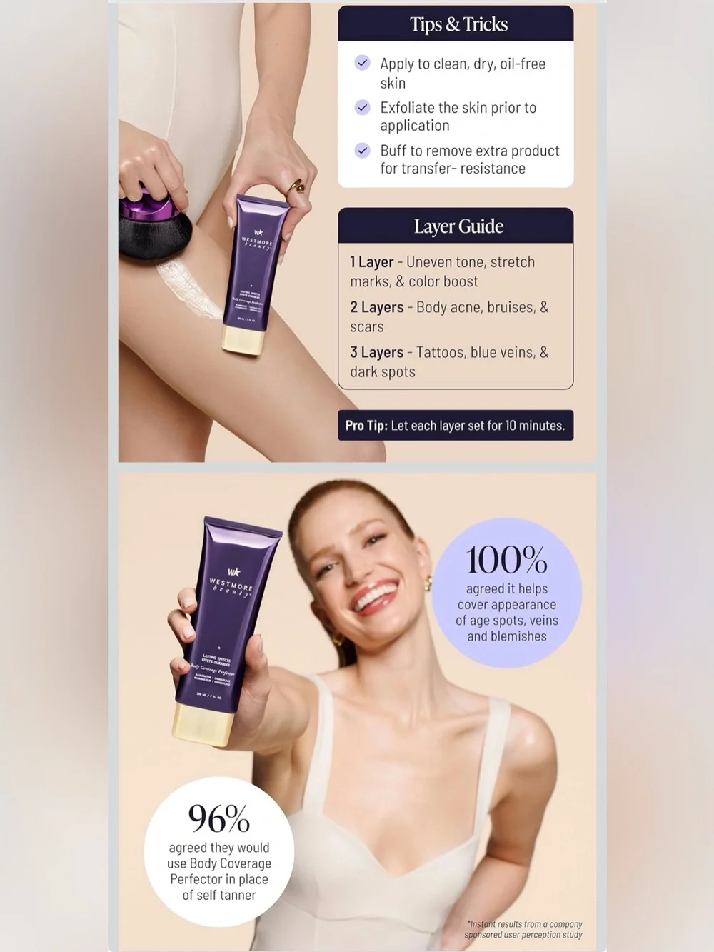 7oz! Westmore Beauty Body Coverage Perfector Waterproof Leg & Body Makeup/Bronze